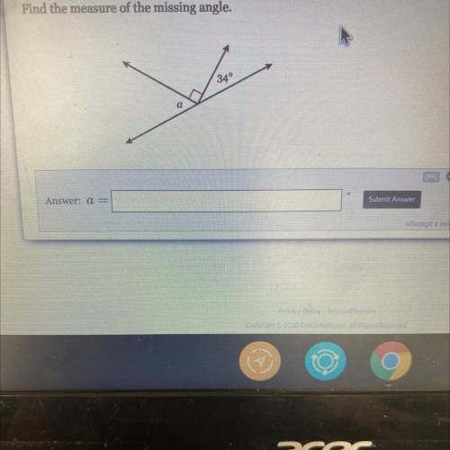 Find the measure of the missing angle.
34°